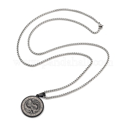 Retro Mandala 201 Stainless Steel Box Chain Constellation Pendant Necklaces for Women Men&nbsp;LS-NJEW-M223-01H