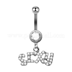316l サージカルステンレス ラインストーン ワード セクシー ダングル ベル リング  ステンレス鋼色  クリスタル  40x22mm  ピン：1.6mm&nbsp;WGB0917-01