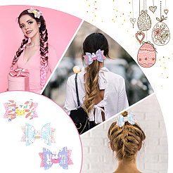 4セット2スタイルのベビーガールヘアリボン、ウサギのワニ口ヘアクリップ付きセット  女の子のためのイースターヘアアクセサリー  ミックスカラー  44.5~52x79~82x13~17mm  2セット/スタイル&nbsp;MRMJ-GL0001-04