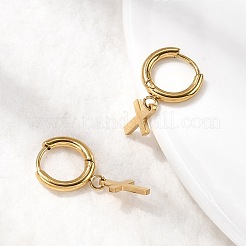 304ステンレススチール製クロスフープピアス  イオンプレーティング（ip）  18KGP本金メッキ  23x7mm&nbsp;EJEW-K268-47G