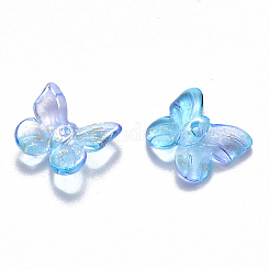 ツートン透明スプレー塗装ガラスチャーム  グリッターパウダー付き  蝶  ドジャーブルー  9.5x11x3mm  穴：0.8mm&nbsp;GLAA-T016-22C