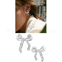 女性用蝶結び真鍮スタッドピアス1組  プラチナ  27x24mm&nbsp;EJEW-SZ0002-03P