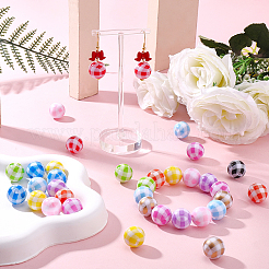 44色プリント不透明アクリルビーズ11個  タータン模様の丸い  ミックスカラー  15.5~16mm  穴：3mm  4個/カラー&nbsp;OACR-SC0002-87