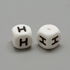 食品グレードの環境に優しいシリコーンビーズ  文字スタイル  キューブ  文字.h  12x12x12mm  穴：2mm&nbsp;SIL-R001-H
