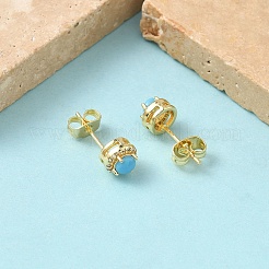 Round Brass Micro Pave Clear Cubic Zirconia Stud Earrings&nbsp;EJEW-Z144-13G
