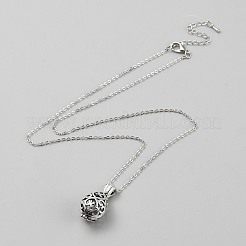 Teardrop Alloy Cage Pendant Cable Chain Necklaces for Women&nbsp;NJEW-WH0021-33