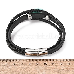 天然宝石と編み込みマイクロファイバーレザーを使用したマルチ連ブレスレット（女性用・男性用）  304ステンレススチール製グレーズマグネットバックル付き  8.27インチ（21cm）&nbsp;GG-CBAEA55-01