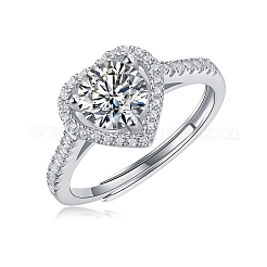 Rhodium Plated 925 Sterling Silver Micro Pave Cubic Zirconia Adjustable Rings&nbsp;AJEW-U007-20P