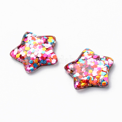 クリア樹脂カボション  バケツ/スパンコール付き  スター  カラフル  15x16x4.5mm&nbsp;RESI-R429-29A