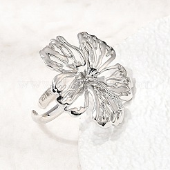 女性用真鍮カフオープンリング  花  プラチナ  3mm  内径：17mm&nbsp;RJEW-F215-07P