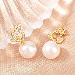 Valentine's Day Flower Brass Micro Pave Clear Cubic Zirconia Dangle Stud Earrings&nbsp;EJEW-Z164-05G