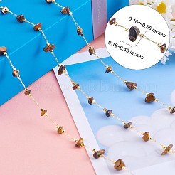 天然タイガーアイチップビーズチェーン  ゴールデン真鍮パーツ  長持ちメッキ  ハンダ付け  スプールで  4~14x4~11x2~7mm  約3.28フィート（1m）/箱&nbsp;CHC-SZ0001-62J