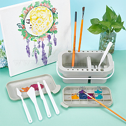 絵画用品キット  ブラシ洗面器を含む  木製ペイント ブラシとプラスチック パレット スクレーパー  ミックスカラー&nbsp;DIY-PH0009-80