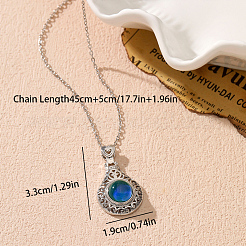 Alloy Glass Temperature Sensing Color Changing Mood Hollow Teardrop Pendant Cable Chain Necklaces for Women&nbsp;PW-WG81C57-01