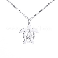 Ocean 304 Stainless Steel Hollow Floral Turtle Pendant Necklaces for Women&nbsp;WG89907-01