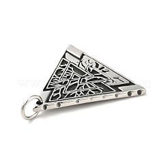 304ステンレススチール製手磨きペンダント  丸カン付き  valknut の三角形  アンティークシルバー  38.5x41.5x2.5mm  穴：7mm&nbsp;STAS-G274-23AS