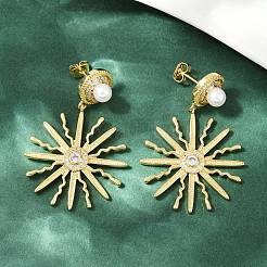 Sun Brass Micro Pave Clear Cubic Zirconia Dangle Stud Earrings &nbsp;EJEW-S275-03G