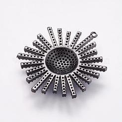 真鍮製マイクロパヴェキュービックジルコニアペンダント  花  ガンメタ色  34x29x4mm  穴：1mm&nbsp;ZIRC-E121-10B
