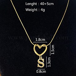 304ステンレススチール製ハート型イニシャルペンダントネックレス（女性用）  ゴールドカラー  文字S  15.75インチ（40cm）&nbsp;FS-WG4DC9E-19