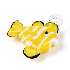手作りランプワークペンダント  魚のチャーム  きいろ  35.5~39x32.5~38x11~12mm  穴：3.5~3x3.5~5mm&nbsp;LAMP-T021-24A