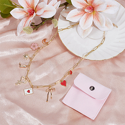 真鍮ペーパークリップチェーンネックレス  304ステンレススチールと真鍮の赤いハートの花のクロスチャームとベルベットのジュエリー収納ポーチ付き  ゴールドカラー  17.72インチ（45cm）&nbsp;NJEW-DR0001-09