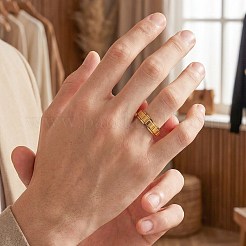 男性用304ステンレススチール製回転指輪  不安を落ち着かせる瞑想用フィジェットスピナーリング  ゴールドカラー  usサイズ10（19.8mm）&nbsp;WG51C9D-01