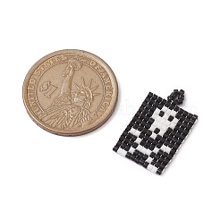 シードビーズ ビーズペンダント  スカル柄の長方形  ブラック  25x15.5x1.5mm  穴：1.8mm&nbsp;PALLOY-MZ00247