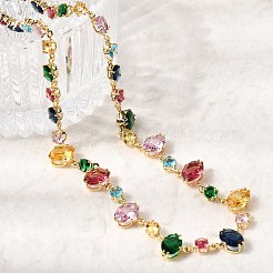 Brass Pave Colorful Cubic Zirconia Geometric Link Chain Necklaces&nbsp;NJEW-C111-03B