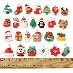 26個26スタイルのクリスマステーマ不透明樹脂ペンダント  プラチナトーンの鉄ループ付き  混合図形  22~32.5x15.5~24.5x4~13mm  穴：2mm  1個/スタイル&nbsp;RESI-FS0001-74