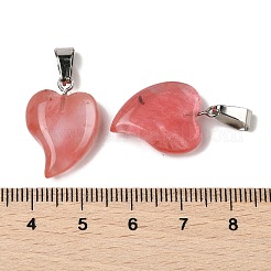 チェリークォーツガラスペンダント  201ステンレススチール製金具付き  ハート  22x15~16.5x6mm  穴：5x7mm&nbsp;G-B127-11P-08