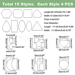 Ahademaker 60個 15スタイル 304 ステンレススチール リンキングリング  混合形状  ステンレス鋼色  18~27x9~22x1mm  内径：16~24x9~15mm  4個/スタイル&nbsp;STAS-GA0001-36