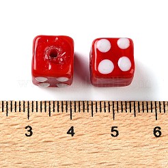 手作りランプワークビーズ  点付き立方体  レッド  10~10.5x10~11x10~11mm  穴：1.8mm&nbsp;FIND-H023-03B