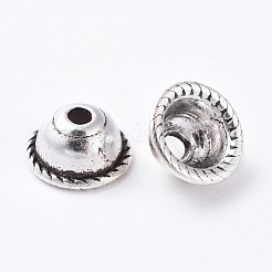 チベット風合金ビーズキャップ  花弁のない  アンティークシルバー  鉛フリー＆カドミウムフリー＆ニッケルフリー  8x4mm  穴：2mm  内径：5mm&nbsp;X-K090A042