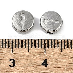 変色防止304ステンレススチールビーズ  番号付きのフラットラウンド1  ステンレス鋼色  7x3.8mm  穴：1.8mm&nbsp;STAS-L082-018P-01