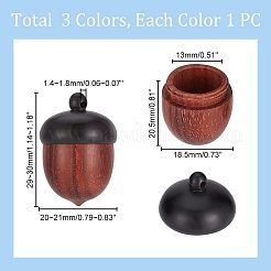 3個3色ウッドペンダント  ねじれないコージ付き  ディフューザー収納用  どんぐりチャーム  秋  ミックスカラー  29~30x20~21mm  穴：1.4~1.8mm  内径：13mm  1pc /カラー&nbsp;WOOD-NB0002-06