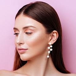 ABSプラスチック製イミテーションパールビーズの葉っぱの枝のダングルスタッドピアス1組  女性のための金合金ジュエリー  ホワイト  43x12.5mm  ピン：0.6mm&nbsp;EJEW-AN0001-51