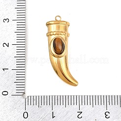 天然石タイガーアイペンダント  304ステンレススチール製のホーンチャーム  27.5x9.5x10.5mm  穴：1.5mm&nbsp;STAS-H249-12G