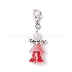 天使の透明ガラスとABSプラスチックの模造真珠ペンダント装飾  亜鉛合金カニカン付き  ミックスカラー  40mm&nbsp;HJEW-JM03294