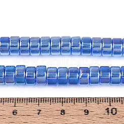 Ab色のメッキ透明ガラスビーズ連売り  フラットラウンド  藤紫色  7.5~8x4~4.5mm  穴：0.8~1mm  約82~87個/連  14.37~15.16''（36.5~38.5センチメートル）&nbsp;GLAA-T026-4x8mm-T04