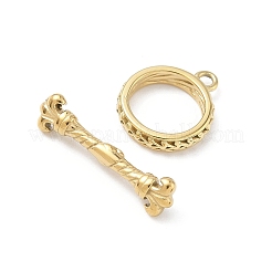 304ステンレススチールトグル留め具  テクスチャリング  14KGP本金メッキ  16x13x3mm  穴：1.6mm&nbsp;STAS-L022-563G