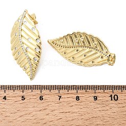 葉っぱ模様の真鍮製クリアキュービックジルコニアスタッドピアス（女性用）  ゴールドカラー  39.5x19mm&nbsp;EJEW-A162-05G