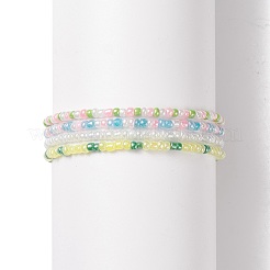 4 個 4 色ガラス シード ビーズ ストレッチ ブレスレット セット女性  ミックスカラー  内径：2-3/8インチ（6.1cm）  1pc /カラー&nbsp;BJEW-JB08657
