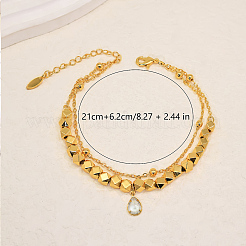 Elegant Brass Glass Teardrop Charm Double-Layer Foot Chain Anklets for Women&nbsp;NE9824