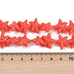 合成サンゴ染め彫刻ビーズ連売り  ヒトデ  レッドオレンジ  16~17x14~15x6~6.5mm  穴：0.8mm  約28個/連  13.19''（33.5センチメートル）&nbsp;CORA-K009-06B-01