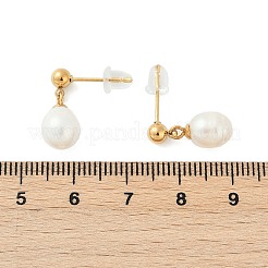 304 Stainless Steel Natural Freshwater Pearl Dangle Stud Earrings&nbsp;EJEW-G423-20G