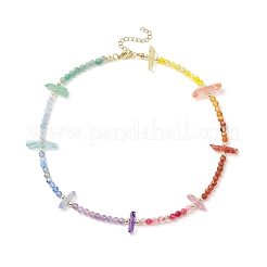 Faceted Round & Prism Dyed Natural Gemstone Beaded Chakra Pendants&nbsp;NJEW-JN05176