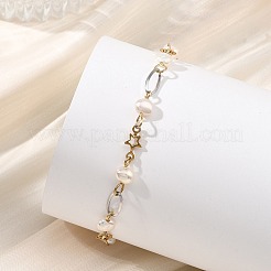 304 Stainless Steel & Natural Cultured Freshwater Pearl Link Chains Bracelets for Women&nbsp;BJEW-JB13908