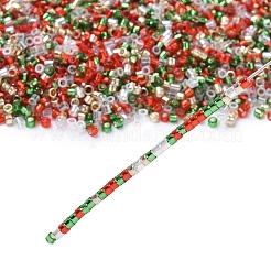 クリスマスカラー4色、ガラスシードビーズ11/0個  シリンダー  2x2mm  穴：1mm  約58000個/袋&nbsp;SEED-X0058-13
