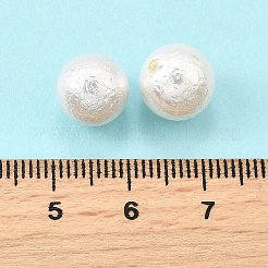 電気メッキシェルパールビーズ  片穴  ラウンド  テクスチャ  ホワイト  10mm  穴：1.2mm&nbsp;BSHE-K016-10mm
