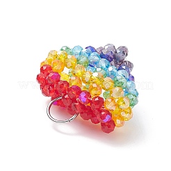ガラスビーズのハートペンダント  ステンレス鋼線を巻いたパーツあり  カラフル  34x34x18.5mm  穴：8mm&nbsp;PALLOY-JF02093